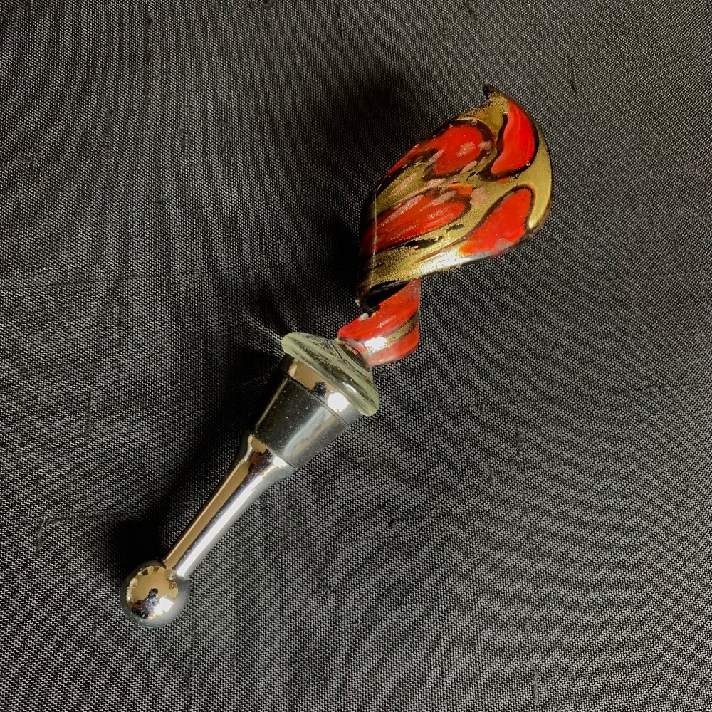 Hand Blown Art Glass Wine Stopper – Stainless Steel – 5.5” – NWOT